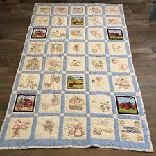 Vintage Handcrafted Hand Embroidered Children's Bed Quilt Farm House Theme