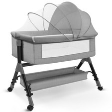 Adjustable Baby Bedside Crib Sleeper Bassinet with Storage Basket for Infant US