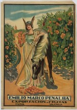 Original Vintage Klassiker Spanisch Orange Obst Essen Werbung Art Deco Poster