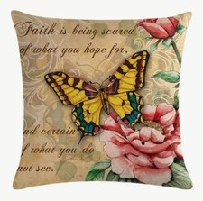 BUTTERFLY INSPIRATIONAL FLORAL Linen Throw Pillow Cover Holiday HOME Decor 18  