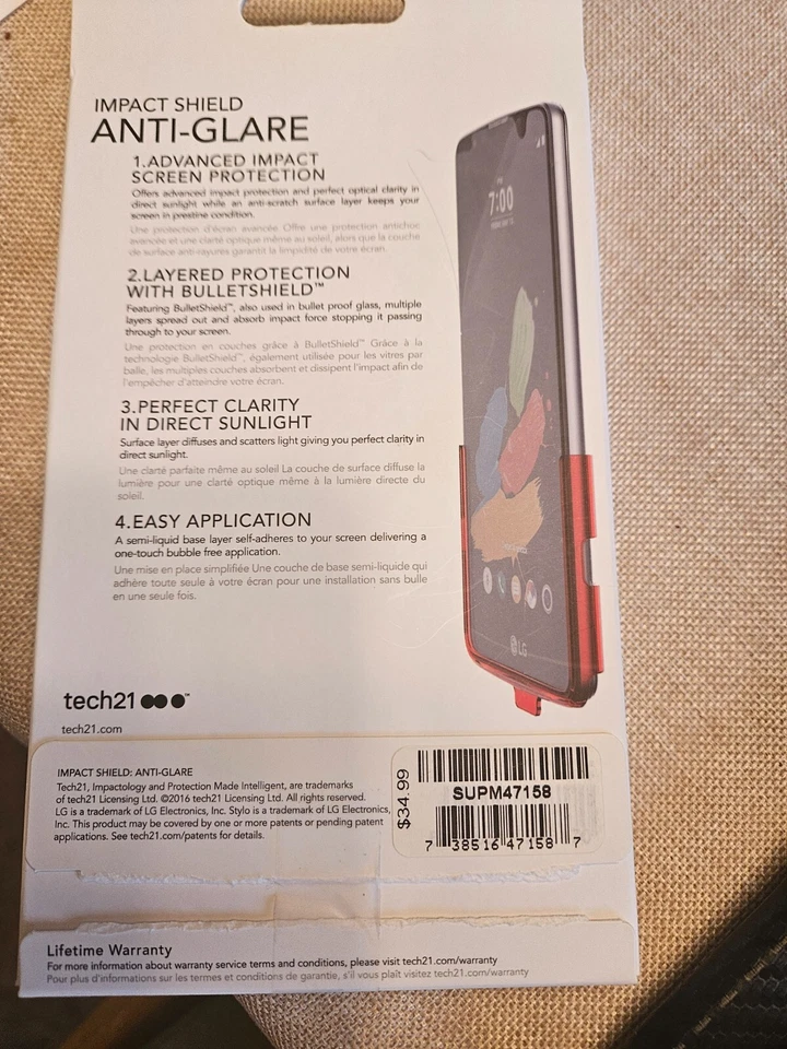 Tech21 Impact Sheild Anti-Glare Screen Protector for LG Stylo 2 Plus Brand New  - Image 2 of 4