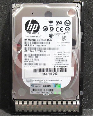 655710-B21 656108-001 MM1000GBKAL HP 1TB 7200RPM 6Gbps MDL 2.5" SATA Hard Drive