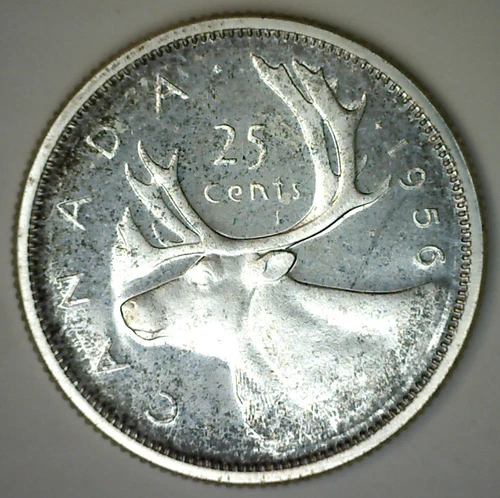 1956 Silver Canada Quarter Canadian 25 Cents Proof Like Coin