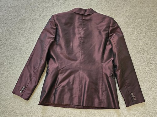 ALFANI Womens Petite Maroon Metallic 100% Silk Classic Pants & Blazer Suit Sz.8P - Picture 15 of 24