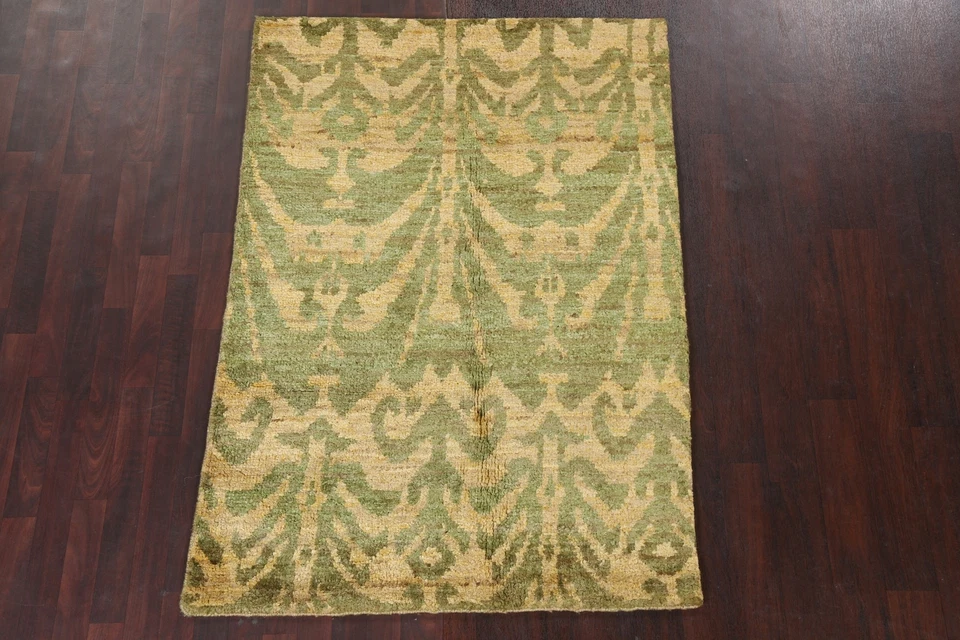 Geometric Transitional Moroccan Oriental Area Rug Hand-knotted LIGHT GREEN 4'x6' - Image 2 of 4