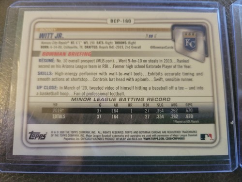 Bowman 2020 cromado Bobby Witt JR MoJo lote de 2 refractores BCP-1 BCP-160 - Imagen 3 de 4