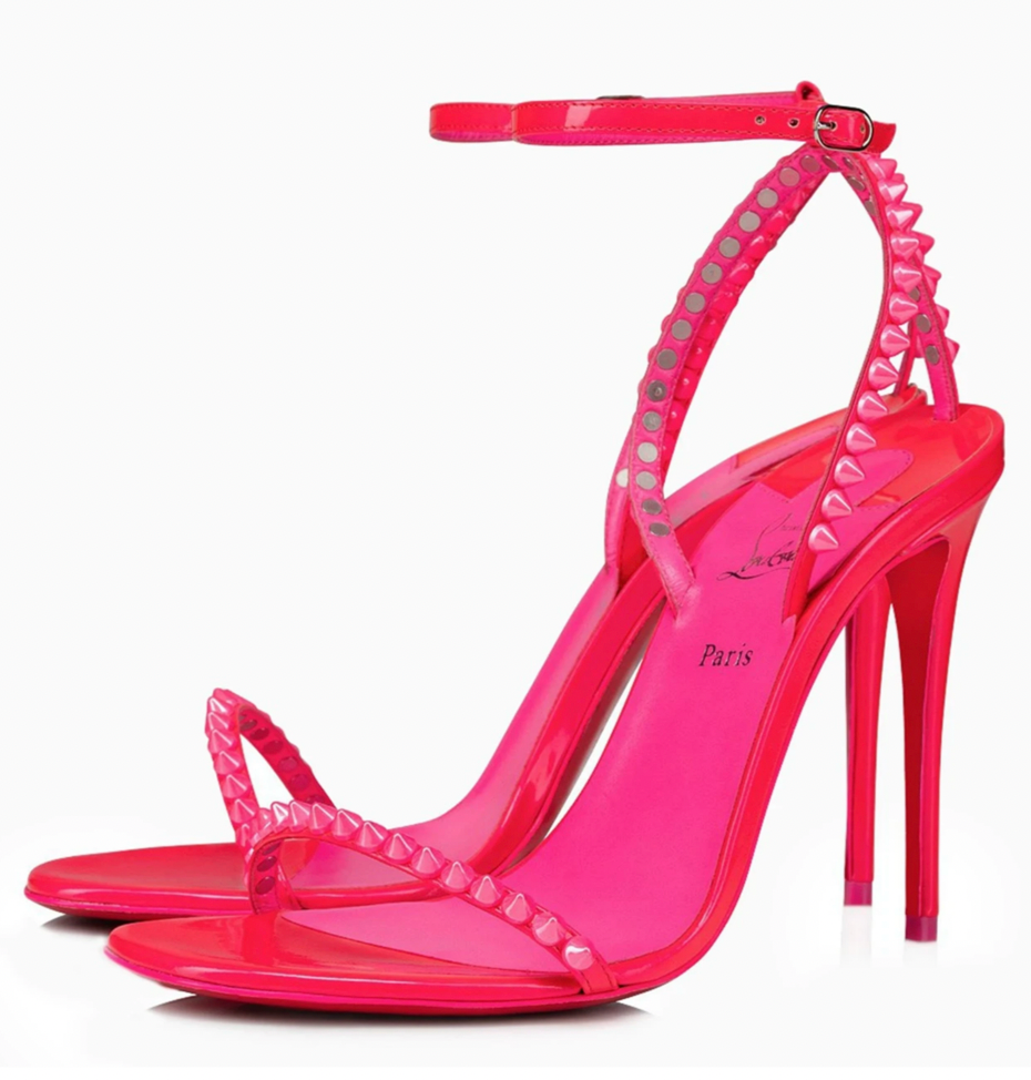 Christian Louboutin So Me 100 Fluo Pink Patent Ankle Strap Sandal