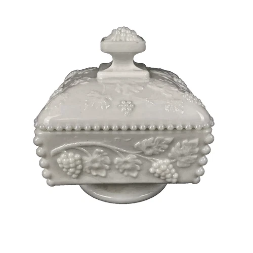 Westmoreland Pedestal White Milk Glass Candy Dish With Finial Lid Glossy Vintage