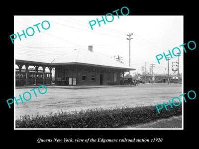 OLD POSTCARD SIZE PHOTO OF QUEENS NEW YORK THE EDGMERE RAILROAD STATION c1920