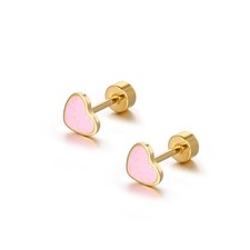 Tiny Love Heart Shaped Titanium Stud Earrings 5 cm x 8 x 1 cm, Pink