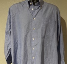 Nautica Classic Fit Blue White Stripe Button Down Shirt 17 32/33 100 Cotton EUC