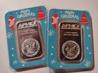 2 APMEX Merry Christmas 1 oz .999 Silver Bars