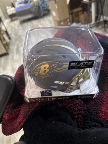 Ray Lewis Autographed/Signed Baltimore Ravens Slate Mini Helmet Beckett 48411