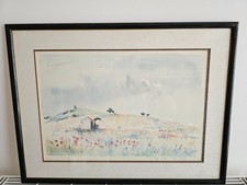 Tableau - Aquarelle paysage avec coquelicots - Vue d'Irancy (Yonne)