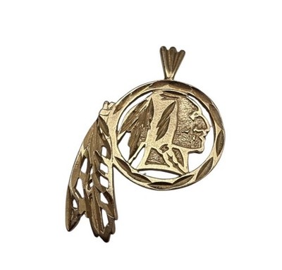 NACHLASS 14K GELBGOLD WASHINGTON REDSKINS LOGO ANHÄNGER - GESTANZT INDIANER