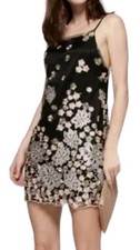 BACKSTAGE Embroidered Floral Little Black Dress, Cocktail Dress, Low Back, XS