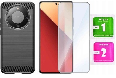 FÜR Honor Magic 8 Lite 5G - HandyTasche CARBON Hülle Case + Displayschutzglas 9H