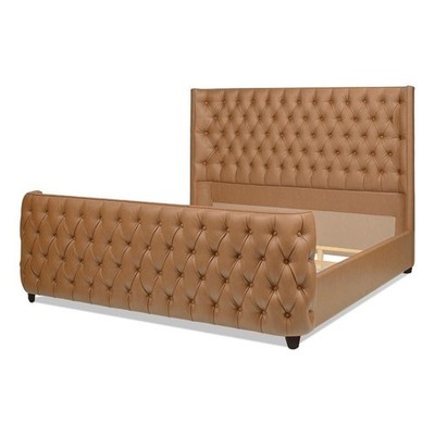 Jennifer Taylor Home Brooklyn Tufted Bed King Caramel Tan Brown Faux Leather