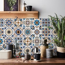 Moroccan Tile Stickers for Kitchen 24 pcs Bathroom Self Adhesive Wall Tiles S...