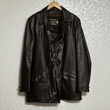 VTG Cooper Brown Leather Car Coat Jacket Made in USA Zip Out Faux Fur Liner 44 L