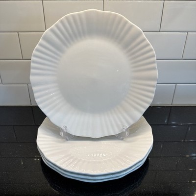Set Of 4 - Millie By Elama 10-1/2  Dinner Plate White, Ribbed Edge, Scalloped