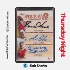 2022 LEAF ART OF HOCKEY HOWE/LEMIEUX/HULL THE RULE OF 3 RED HOLOFOIL AUTO /9
