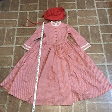 Little House On The Prairie, Colonial, Red  White Checkered Dress, W/ Bonnet
