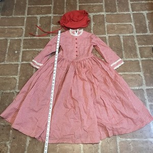 Little House On The Prairie, Colonial, Red & White Checkered Dress, W/ Bonnet
