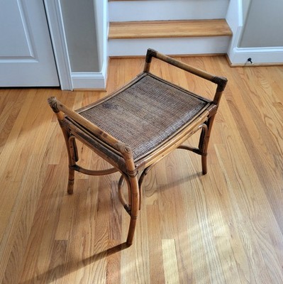 Vintage Bohemian Wicker/Rattan Bench w/ Handles Brown /Tans Lovely Style & Color