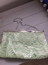 ladies green lacy & chain strap evening bag
