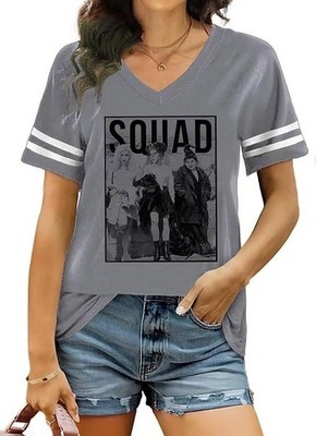 HOCUS POCUS Womens V Neck T-Shirt Small Gray SQUAD Sanderson Sisters Witch