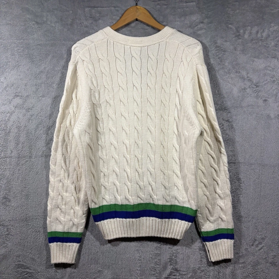 Cárdigan a Rayas Tejido con Cable Lacoste Adulto Mediano Blanco Unisex Tenis Grueso 2025 Foto 2 de 4