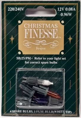 Christmas Finesse 5 x Coloured inc Fuse Spare Christmas Fairy Light Bulbs 12v