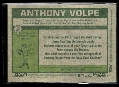 2026 Topps Heritage Real One Auto Anthony Volpe Auto New York