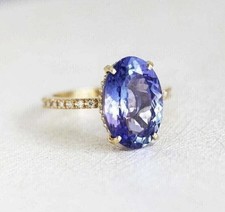 3.85 Ct Oval Cut Tanzanite Women's Unique Engagement Ring 14K Yellow Gold