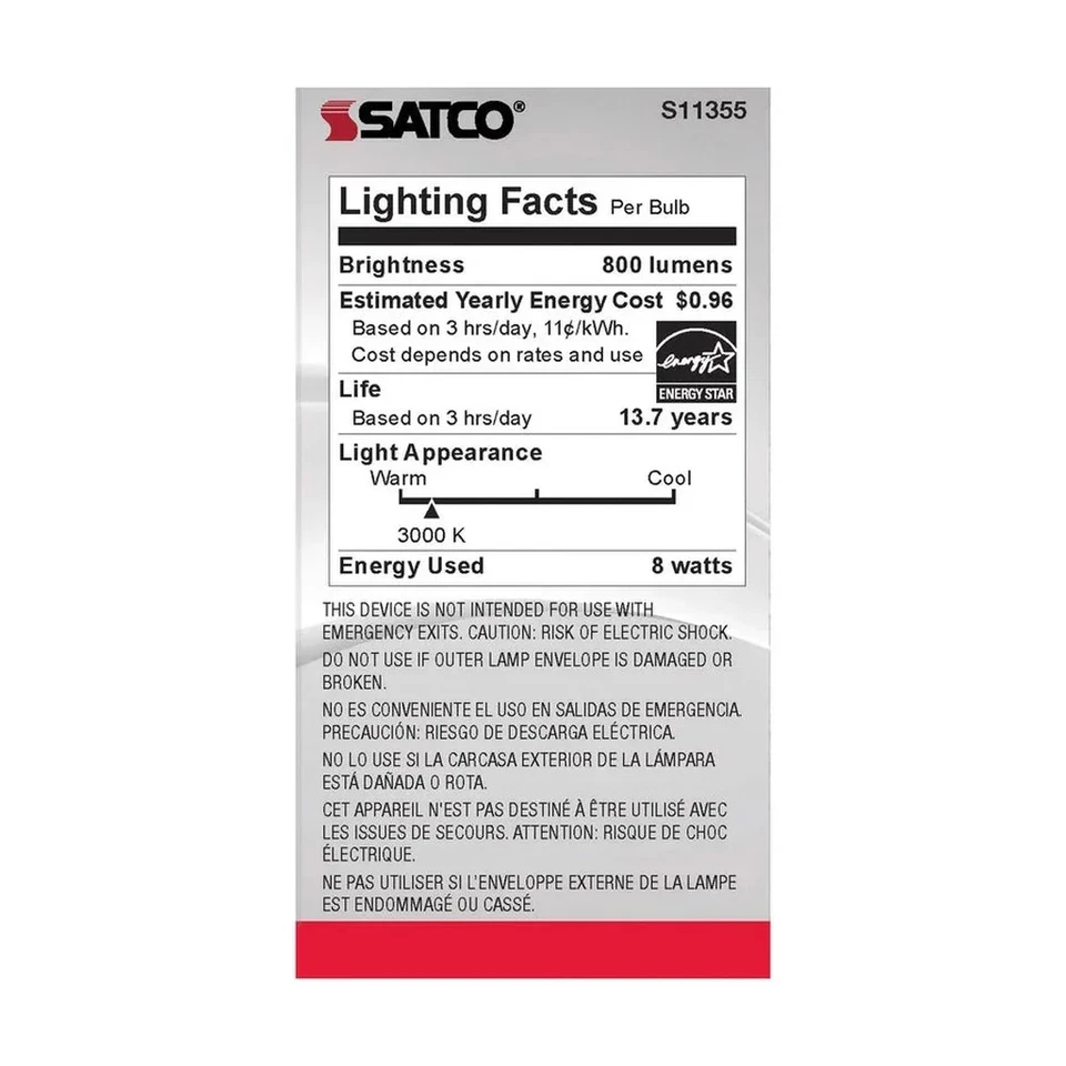 8W - A19 LED - Clear - 3000K - Medium base - 120V - 6-Pack - Image 4 of 4