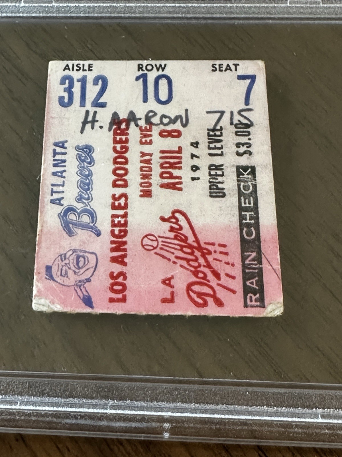 1974 Ticket Stub Atlanta Braves Hank Aaron HR 715 Babe Ruth PSA Authentic “read” view 5