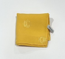 Handkerchief VTG Christian Dior Yellow Silk Art Logo Pocket Suit Square 13.5  