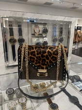 michael kors Whitney Leopard Print Calf Hair and Signature Logo Shoulder Bag nwt