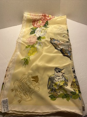 Boehm Limited Edition Birds & Flowers 100% Silk Seta Made in Italy 33''x33'' Scarf