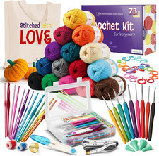 Beginner Crochet Kit - 73 Piece Set with Yarn, Hooks  Accessories