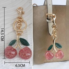 Pink Cherry Apple Bag Charm Keychain Resin Metal Brass Purse Decoration