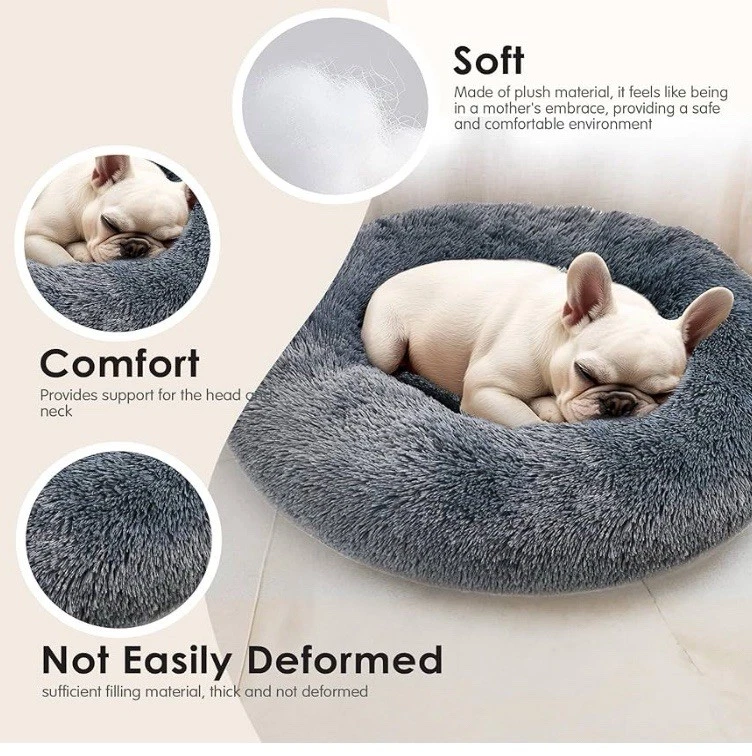 Donut Peluche Mascota Perro Gato 23" Cama Esponjosa Suave Calmante Cama Gris Oscuro Foto 4 de 4