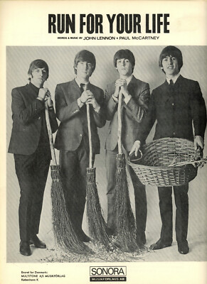 The BEATLES :  original  SWEDEN  Sheet Music 1965 :  Run For Your Life