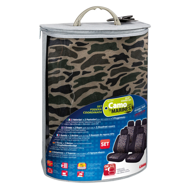 Set Fodere Copri Sedili Auto Universali Camo Marines Completo Airbag Compatibile - Miniatura 3