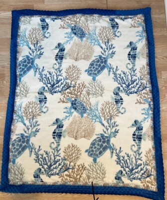 Custom Colorful Seahorses and Sea Turtles Fleece Blanket, Hawaiian, Tropical.