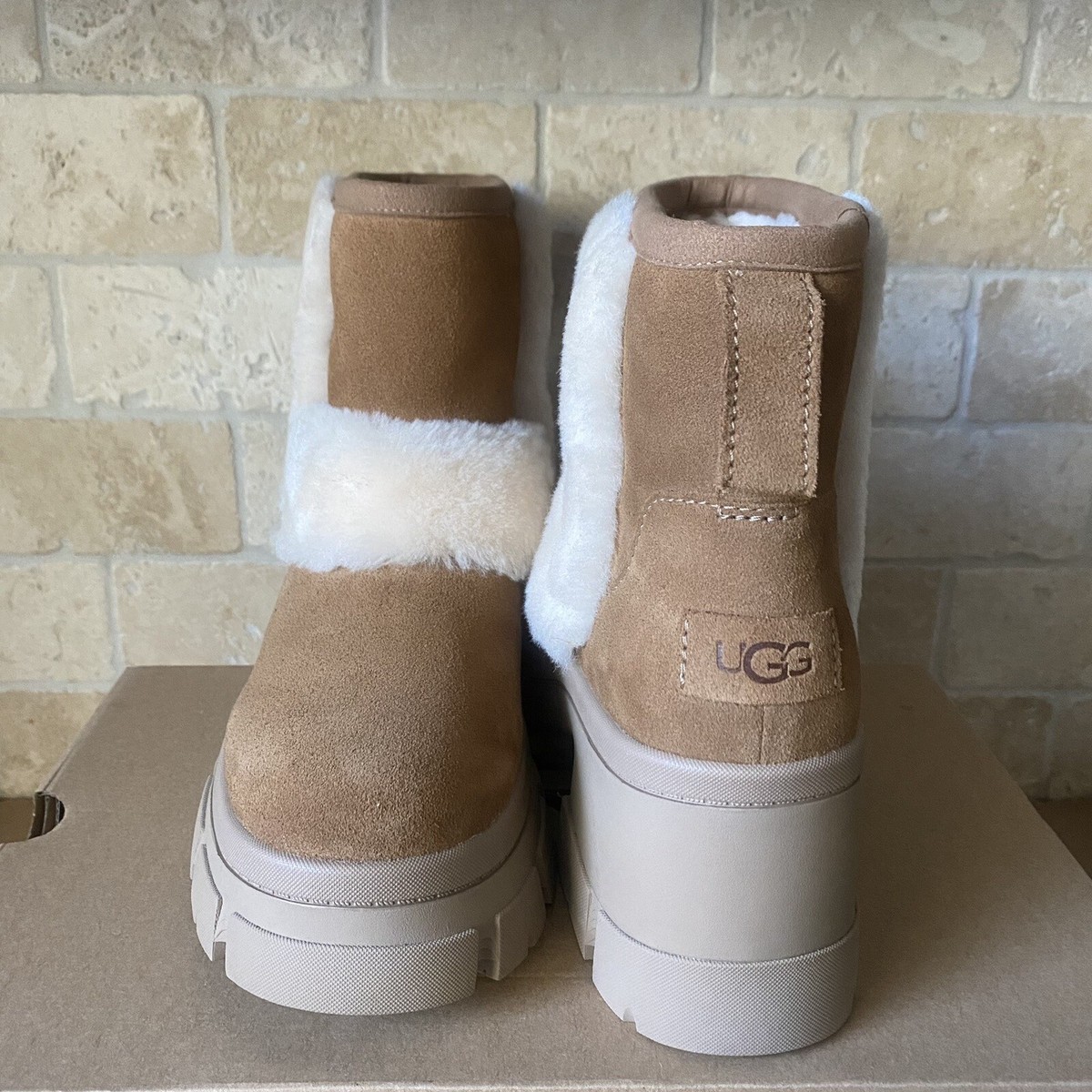 UGG BROOKLYN SUNBURST CHESTNUT SUEDE PLATFORM ANKLE BOOTS SIZE US