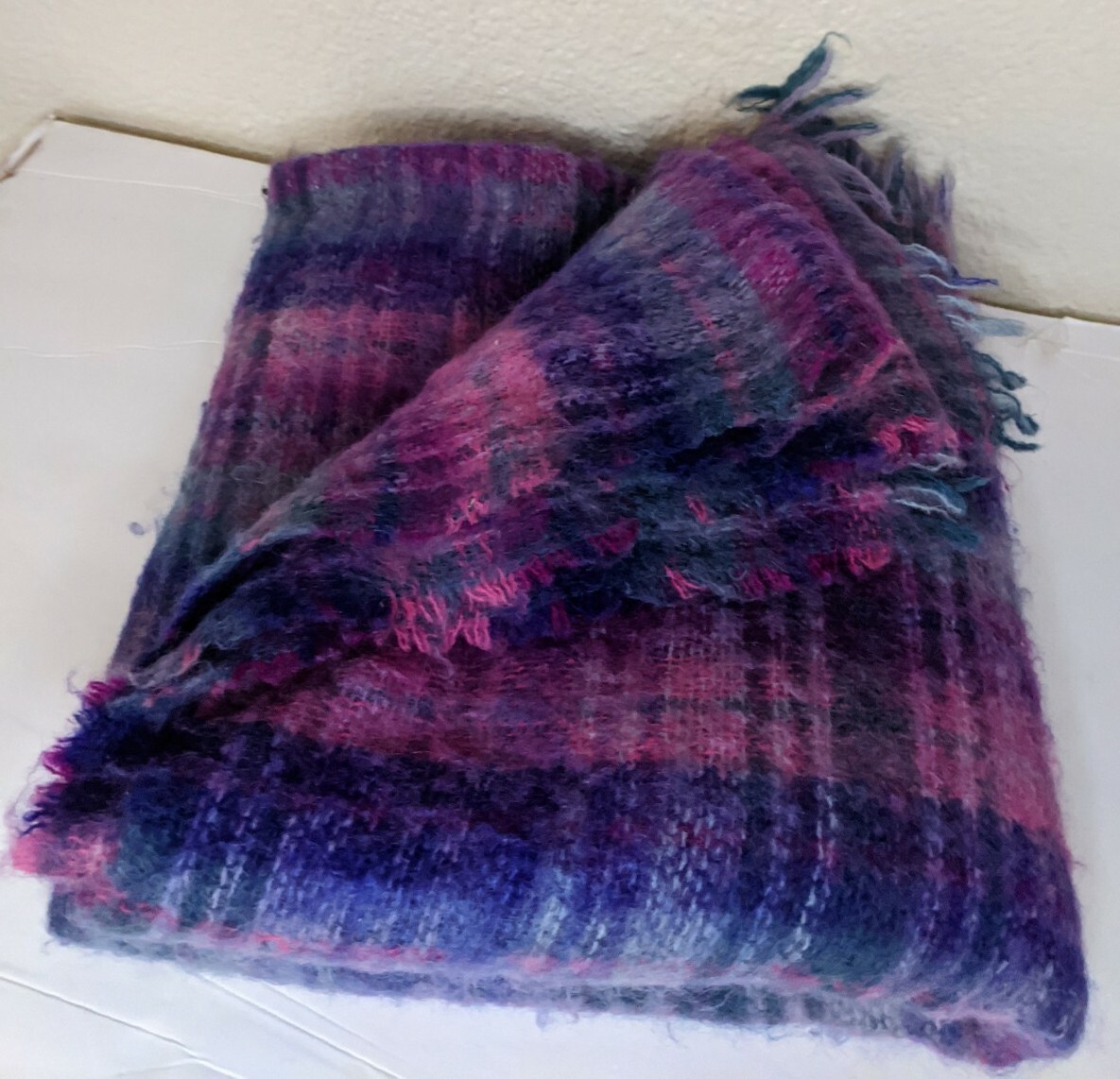 Landau Irish Blanket Throw Mohair/wool, 65x54” UNIQUE, PINK PURPLE