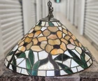Vintage Wired Tiffany Style Stained Glass Hanging Shade Orange Flowers