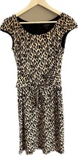 Tahari Arthur S. Levine Animal Print Shift Dress Size 4 Tie Waist Knee Length